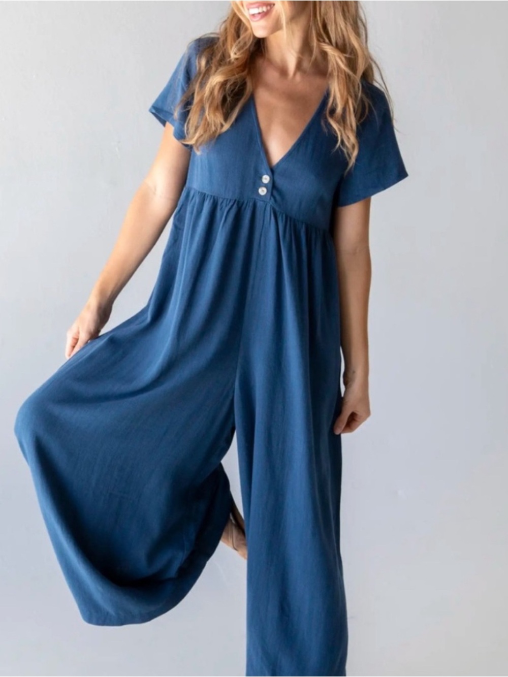 NATURAL LIFE Light Blue V-Neck jumpsuits wide leg